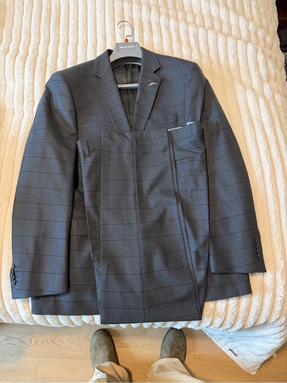New With Tags Michael Bastian Windowpane Pattern Charcoal Suit